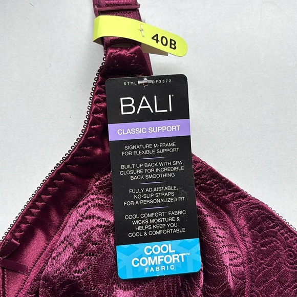 Bali Double Support Lace Wireless Bra Size 40B Lacy Purple‎ Maroon - Picture 5 of 8